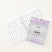 Zilver paars glitter-monogram metaal notitieboek (Binnen)