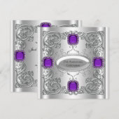 Zilver Paarse 25th Wedding Jubileum Party Kaart (Voorkant / Achterkant)