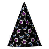 Zilver Paarse Blauwe sterren en Moons Pattern Blac Feesthoedjes (Achterkant)