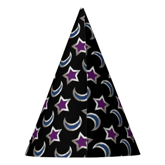 Zilver Paarse Blauwe sterren en Moons Pattern Blac Feesthoedjes (Achterkant)