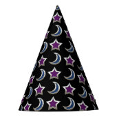 Zilver Paarse Blauwe sterren en Moons Pattern Blac Feesthoedjes (Voorkant)