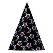 Zilver Paarse Blauwe sterren en Moons Pattern Blac Feesthoedjes (Links)