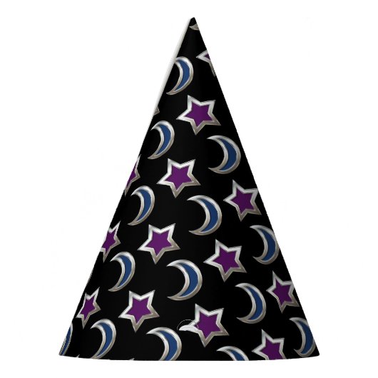 Zilver Paarse Blauwe sterren en Moons Pattern Blac Feesthoedjes (Links)
