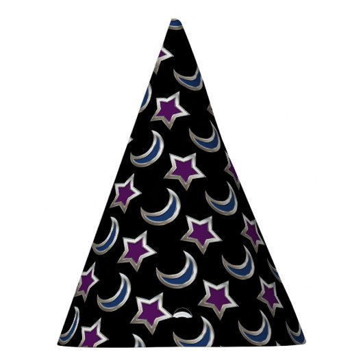 Zilver Paarse Blauwe sterren en Moons Pattern Blac Feesthoedjes (Rechts)