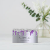 Zilver paarse glitter druppelt make-up haar QR-cod Visitekaartje (Staand voorkant)