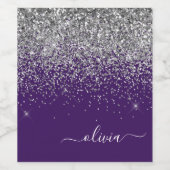 Zilver Paarse Glitter Girly Monogram Naam Wijn Etiket (Enkel label)