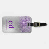 Zilver paarse glittermonogram initialen bagagelabel (Voorkant horizontaal)