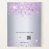 Zilver paarse glitters monogram naam planner (Achterkant)