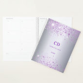 Zilver paarse glitters monogram naam planner (Display)
