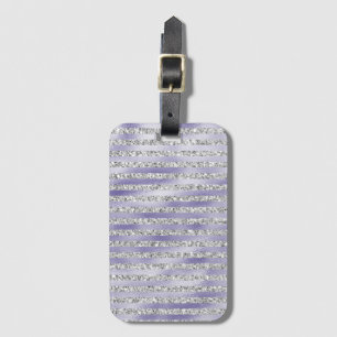 Zilver Paarse Glitzy Glitter Stripes Bagagelabel