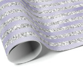 Zilver Paarse Glitzy Glitter Stripes Cadeaupapier (Rol Hoek)