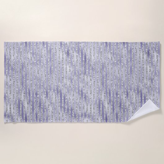 Zilver Paarse Glitzy Glitter Stripes Strandlaken (Voorkant)
