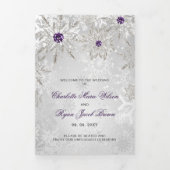Zilver Paarse Snowflake Winter Wedding Drieluik Programma (Cover)