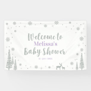 Zilver & Paarse Winter Baby Shower Welkom Spandoek