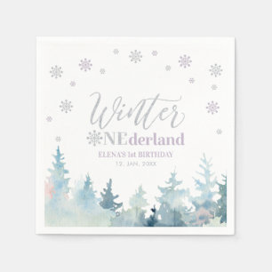 Zilver & Paarse Winter Onederland 1e Verjaardag Servet