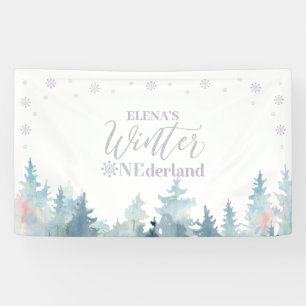 Zilver Paarse Winter Onederland 1e Verjaardagsfees Spandoek