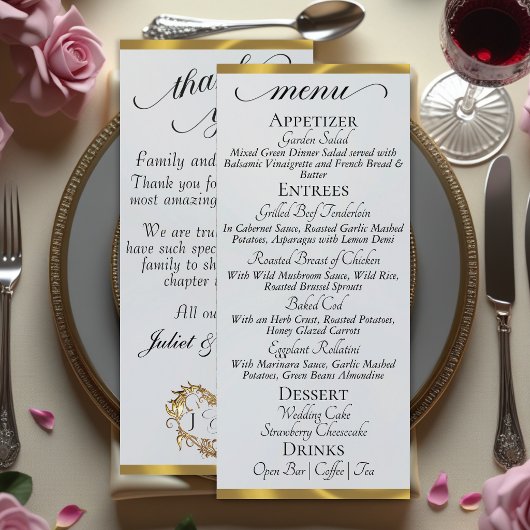 Zilver Parel/Goud - Monogram & Bedankt Menu