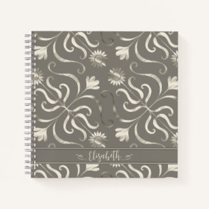 Zilver & Pearl Floral Damask Sunflower Classy Grey Notitieboek
