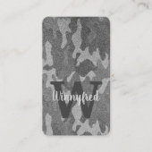 Zilver & Pewter Camouflage Glitter Monogrammed Visitekaartje (Voorkant)