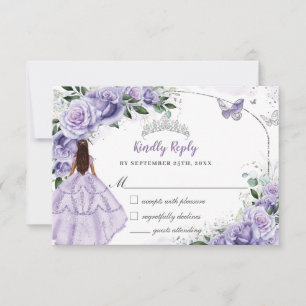 Zilver Quinceanera Paars Lavendel Bloemenkroon Pri RSVP Kaartje