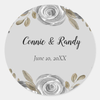Zilver Roos en Sage Leaf Wedding Sticker