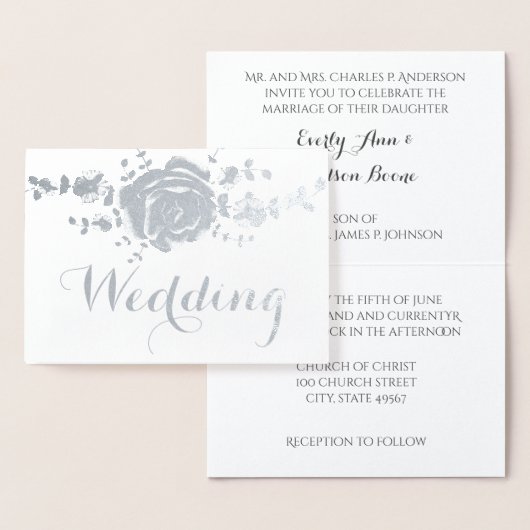 Zilver Roos Folie Typografie Bruiloft Uitnodiginge Kaarten (Display)
