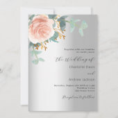 Zilver roos gouden bloemengroen bruiloft kaart (Voorkant)