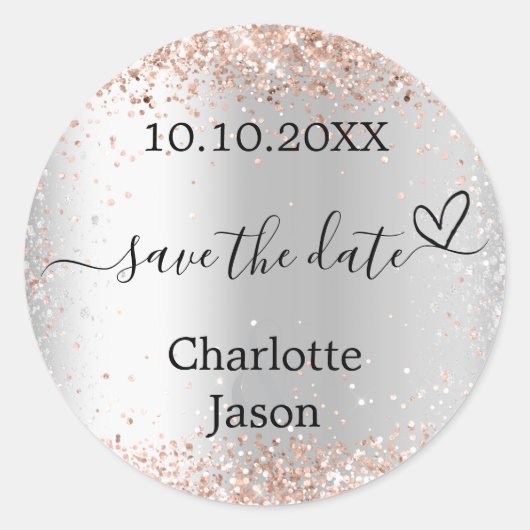 Zilver roos gouden boho bruiloft Save the Date Ronde Sticker (Voorkant)