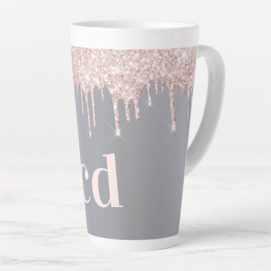 Zilver roos goudglitter druppelt monogram initiale latte mok (Rechterhoek)