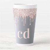 Zilver roos goudglitter druppelt monogram initiale latte mok (Voorkant)