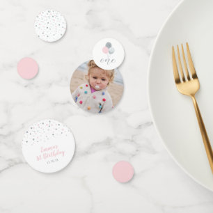 Zilver & Roze   Ballonnen Meisje 1e Verjaardagsfee Confetti