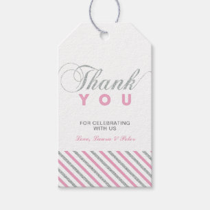 Zilver & Roze Moderne Feest Favoriet Bedankt Tag Cadeaulabel