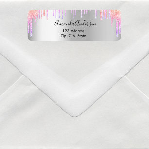Zilver roze paarse retouradres etiket
