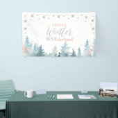 Zilver & Roze Winter Onederland 1e verjaardag Spandoek (Beurs)