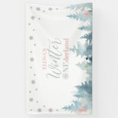 Zilver & Roze Winter Onederland 1e verjaardag Spandoek (Verticaal)