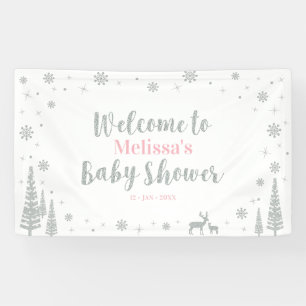 Zilver Roze Winter Wonderland Baby Shower Welkom Spandoek