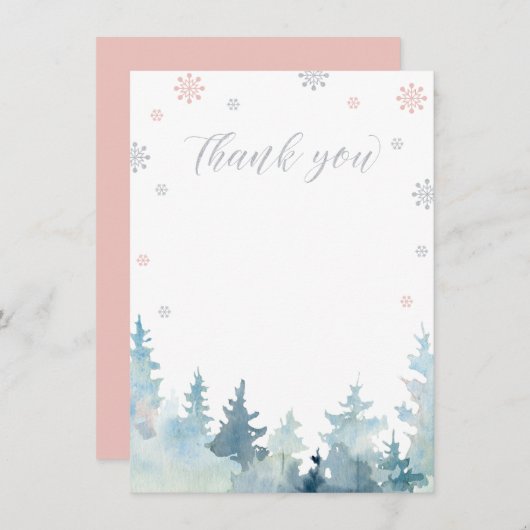 Zilver & Roze Winter Wonderland Dank je kaart (Voorkant / Achterkant)