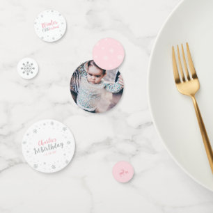 Zilver & Roze Winter Wonderland Meisje 1e Verjaard Confetti