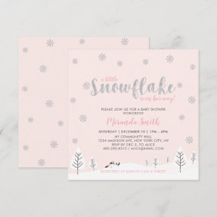 Zilver & Roze Winter Wonderland Meisje Baby Shower Kaart