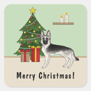 Zilver Sable Duitse Herder Kerstmis Vierkante Sticker