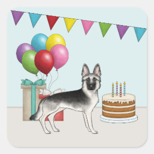Zilver Sable Duitse Herder Kleurrijke Verjaardag Vierkante Sticker