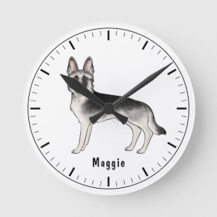Zilver Sable Duitse Herdershond met aangepaste tek Ronde Klok