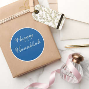 Zilver Script Gelukkig Hanukkah Tekhelet Blauw Ronde Sticker
