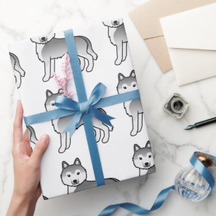Zilver Siberische Husky Mooie Hondenpatroon Cadeaupapier