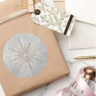 Zilver sneeuwvlok roze elegante winter ronde sticker