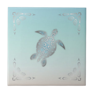 Zilver Strand Zeeschildpad Stijl Tegeltje