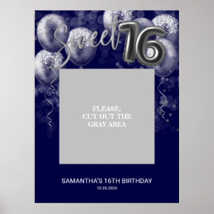 Zilver Sweet 16 Ballonnen Foto Prop Royal Blauw Poster