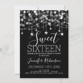 Zilver Sweet 16 Verjaardag Sparkly String Lights Kaart (Voorkant)