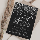 Zilver Sweet 16 Verjaardag Sparkly String Lights Kaart