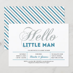 Zilver, Teal Moderne typografie jongens babyshow Kaart